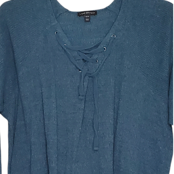 Lane Bryant Lace Up Collar Rib Knit Teal Top 22/24 - Picture 3 of 5